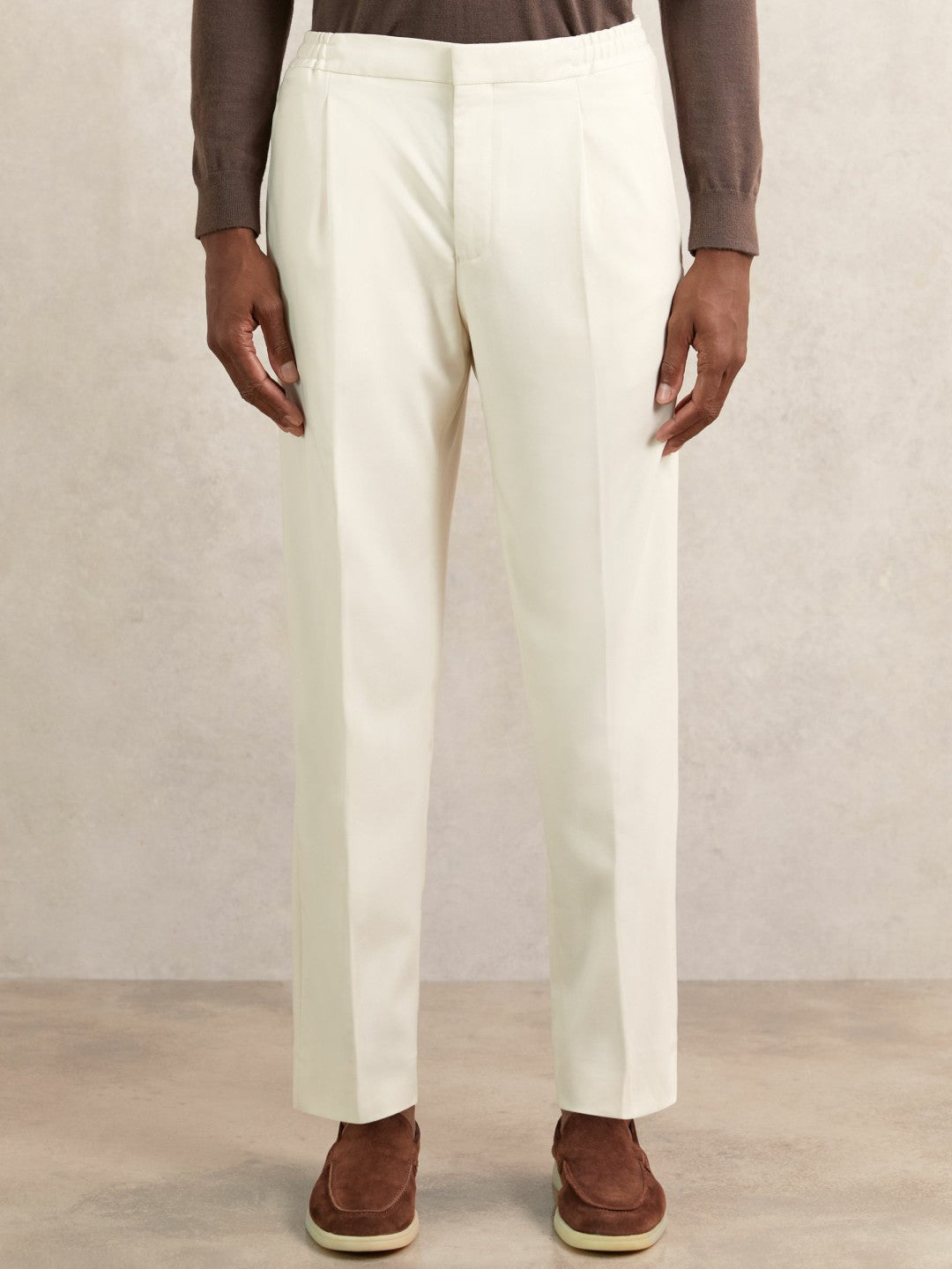 Tapered Drawstring Tailored Trousers in Ecru