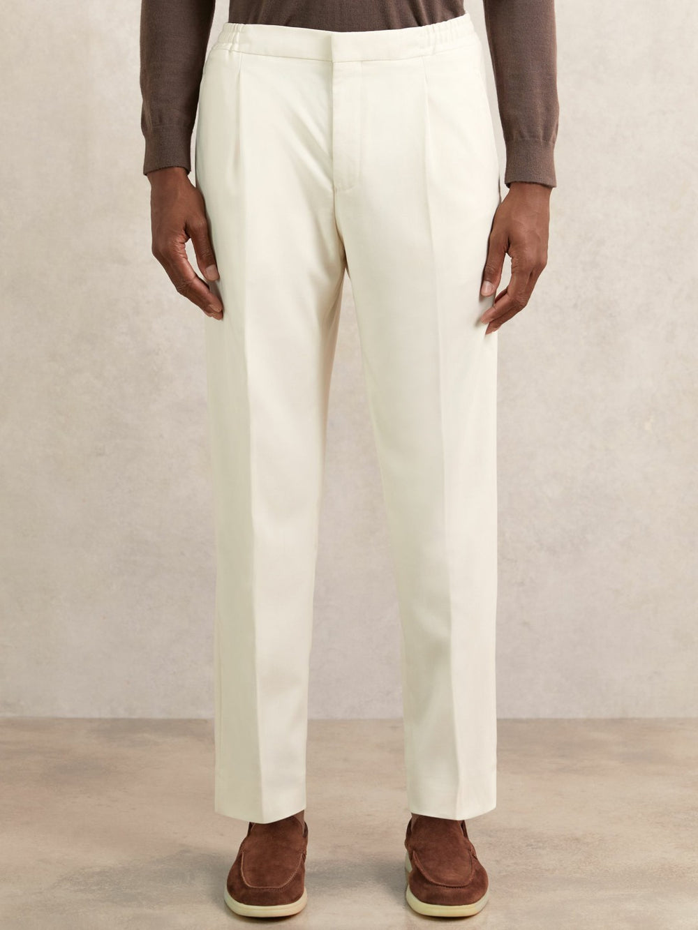 Tapered Drawstring Tailored Trousers in Ecru