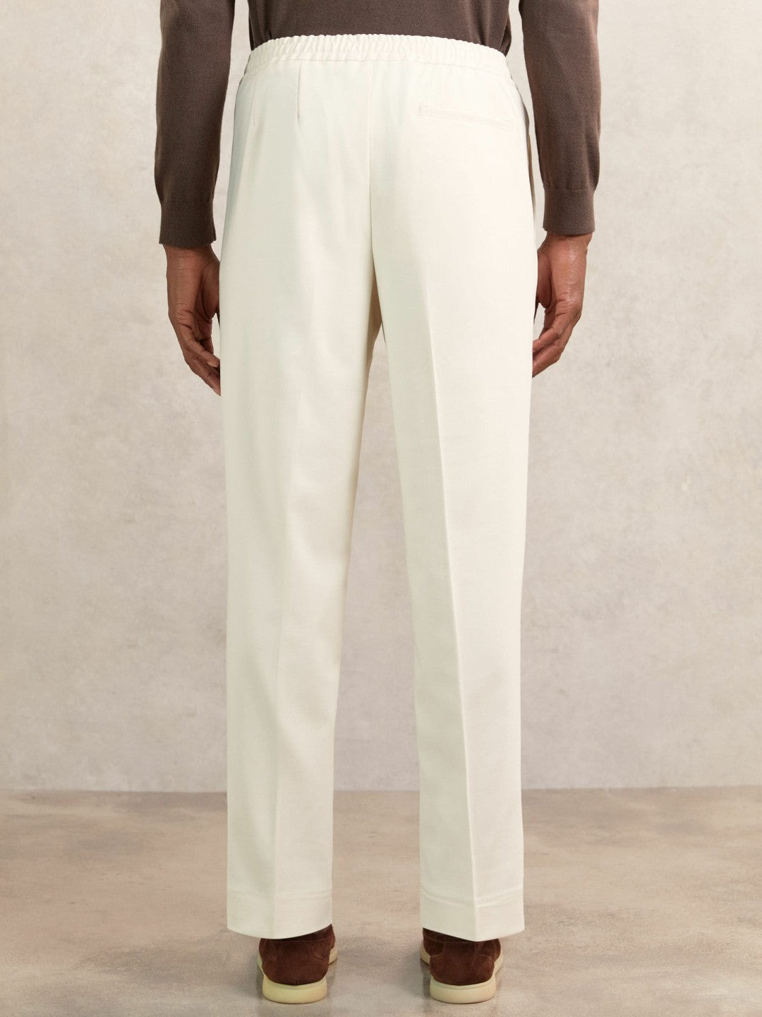 Tapered Drawstring Tailored Trousers in Ecru