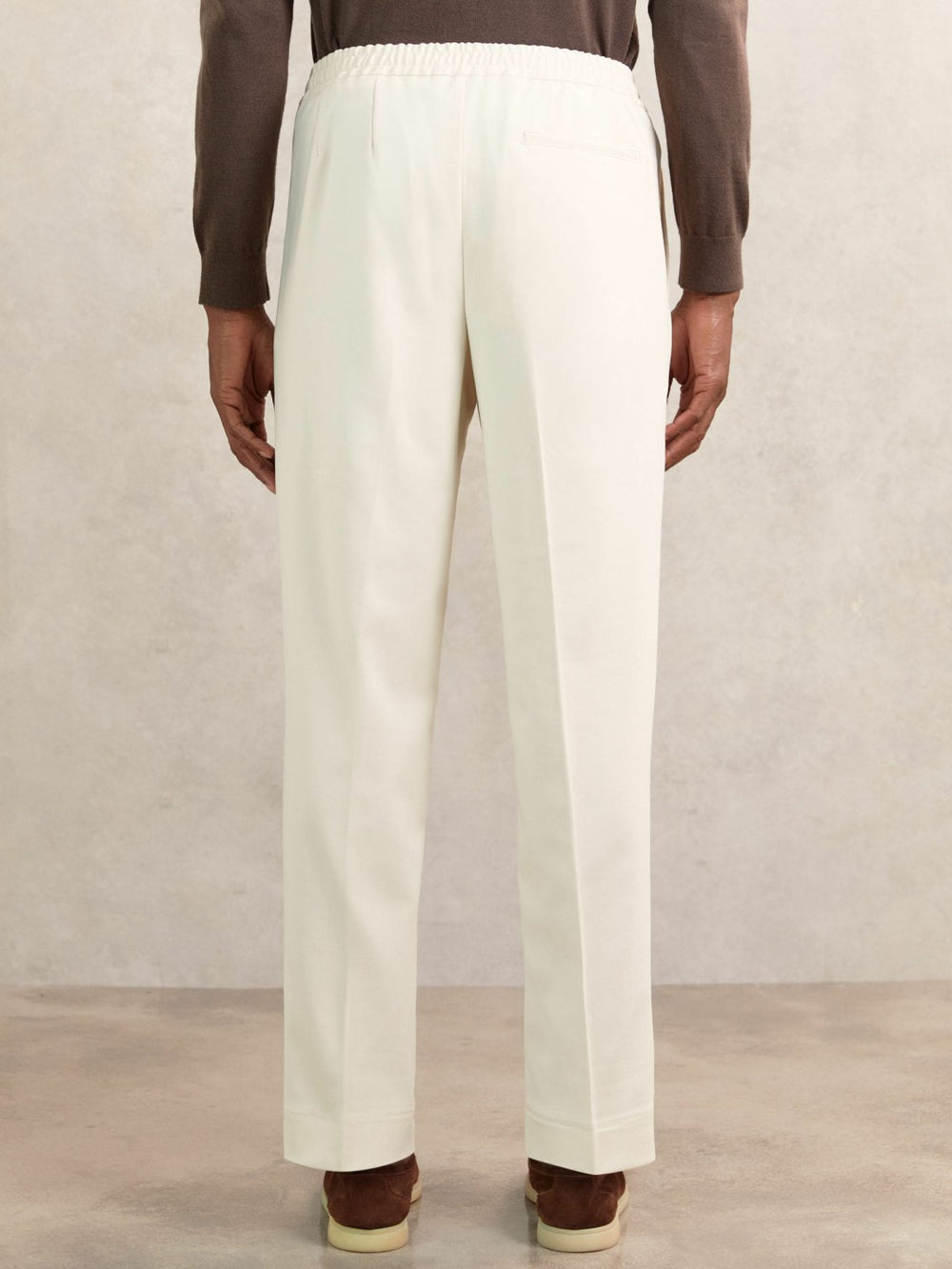Tapered Drawstring Tailored Trousers in Ecru