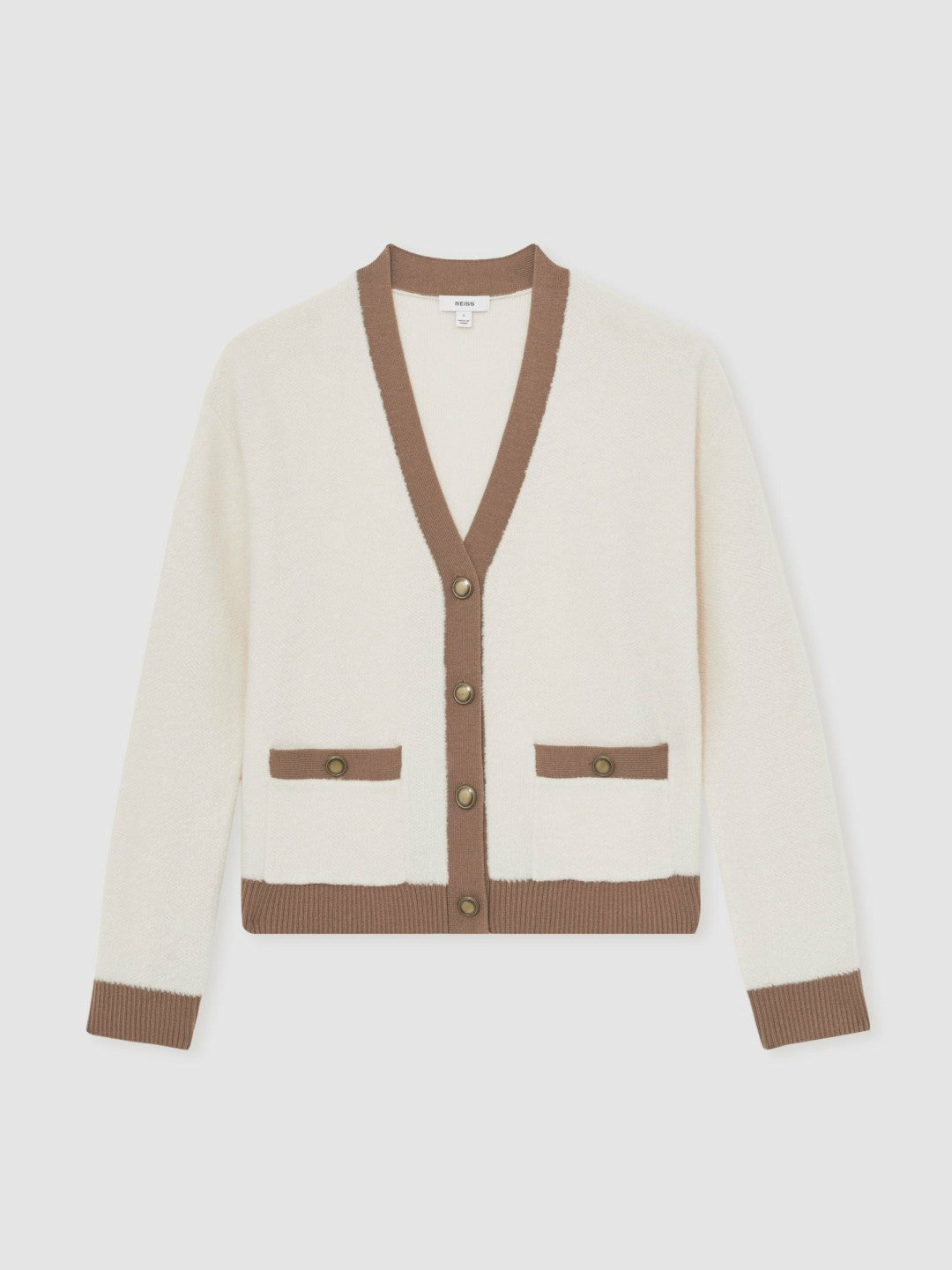 Wool Colourblock Cardigan in Cream/Neutral