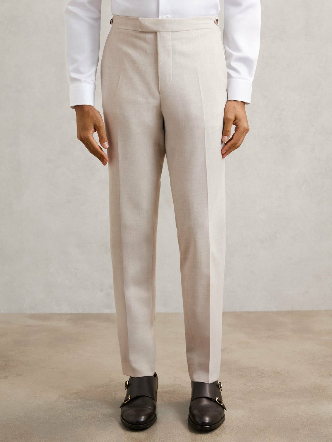 Slim-Fit Textured Suit Trousers With Wool in Stone