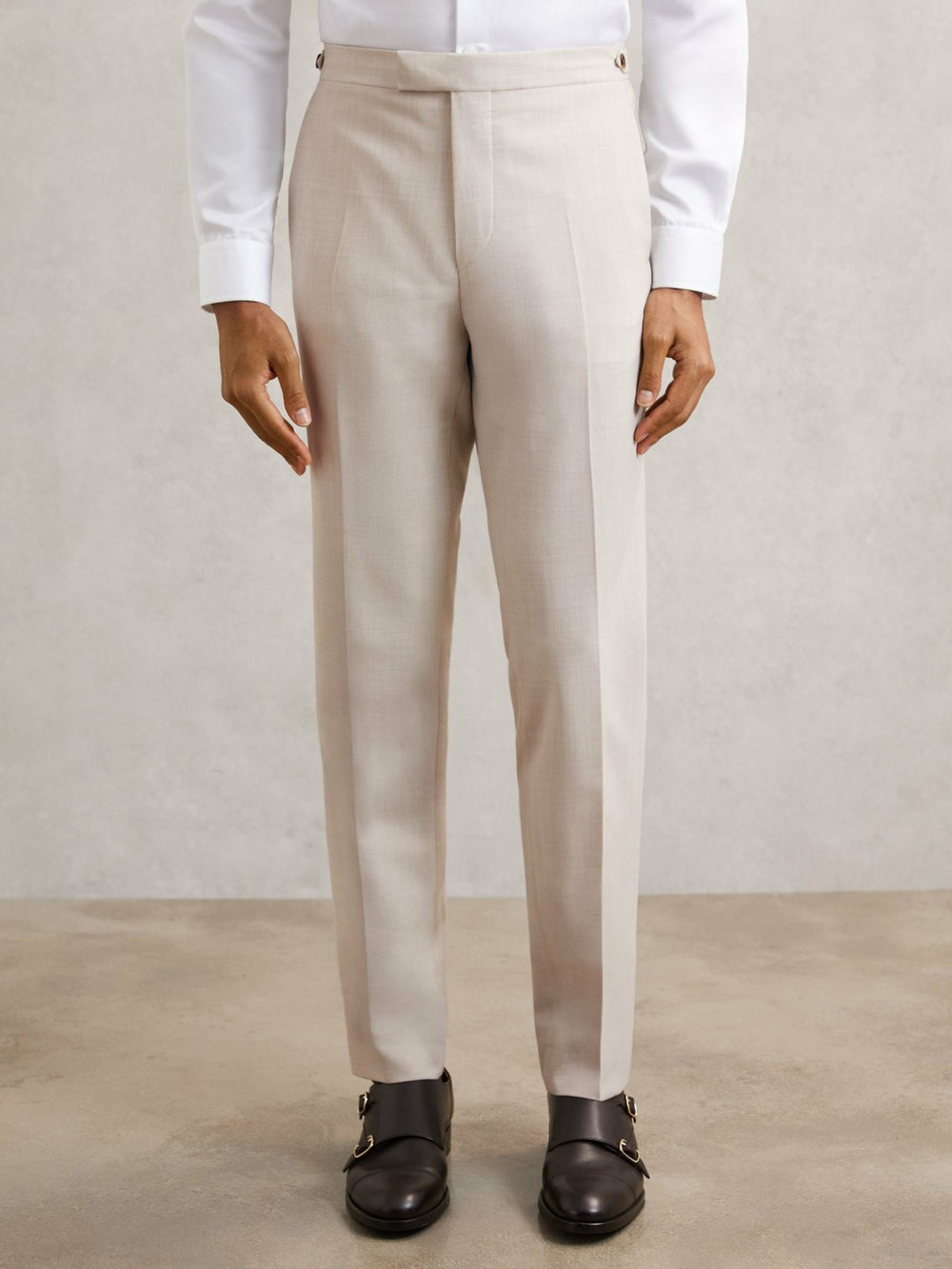 Slim-Fit Textured Suit Trousers With Wool in Stone