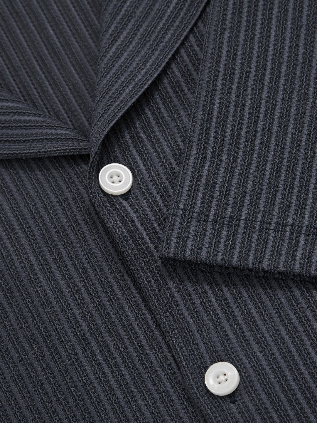 Textured-Stripe Cuban-Collar Shirt in Petrol Blue