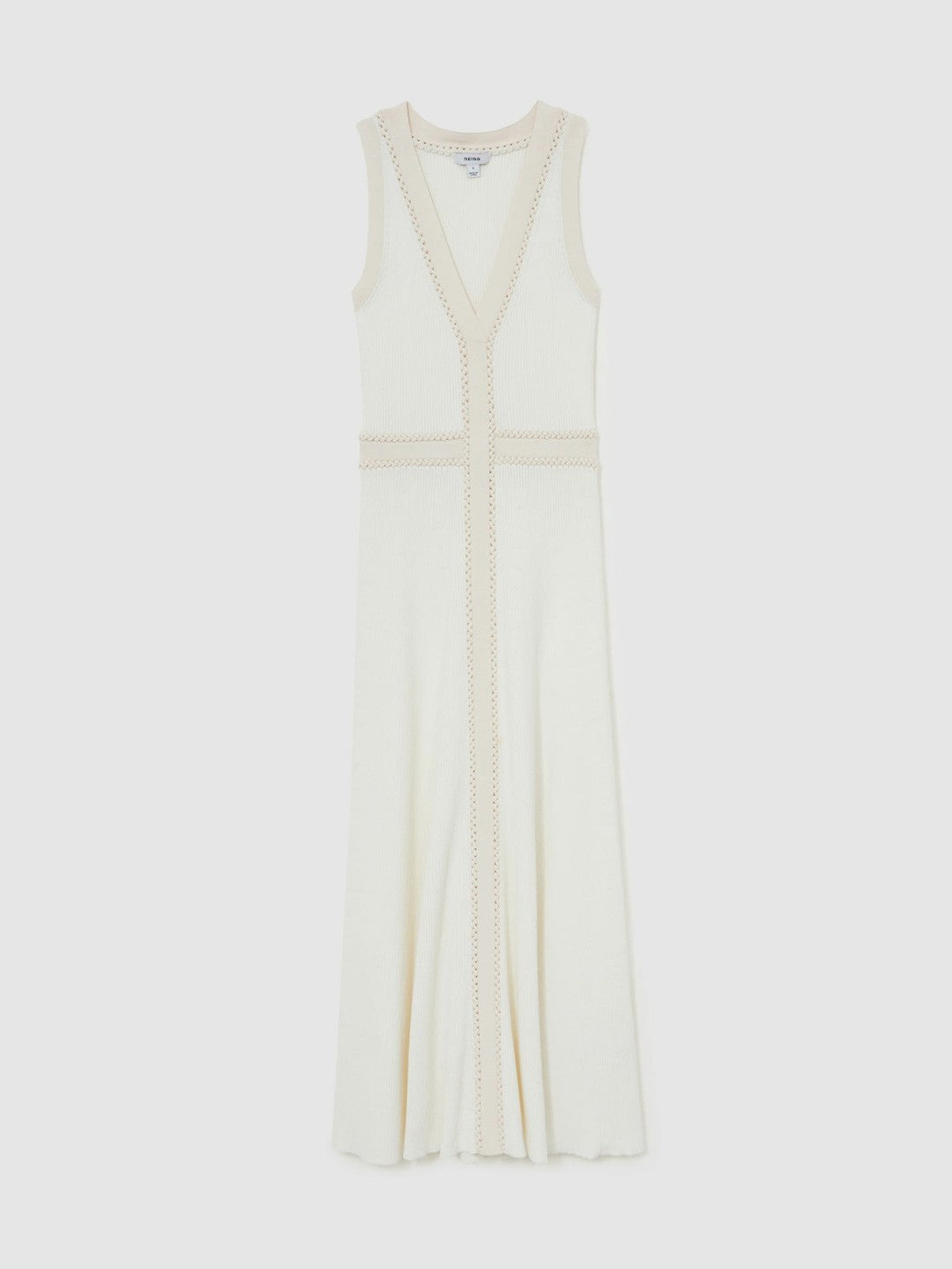 Craft-Stitch Knitted Midi Dress in Ivory