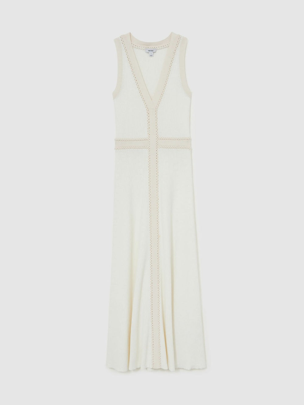 Craft-Stitch Knitted Midi Dress in Ivory