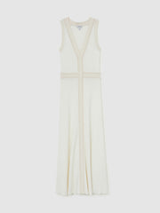 Craft-Stitch Knitted Midi Dress in Ivory