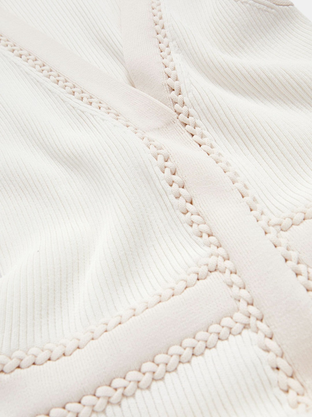 Craft-Stitch Knitted Midi Dress in Ivory