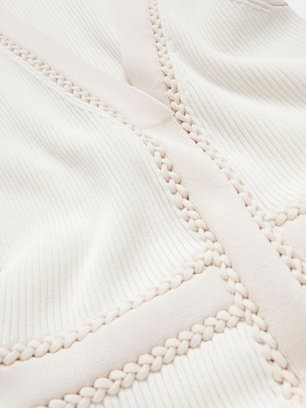 Craft-Stitch Knitted Midi Dress in Ivory