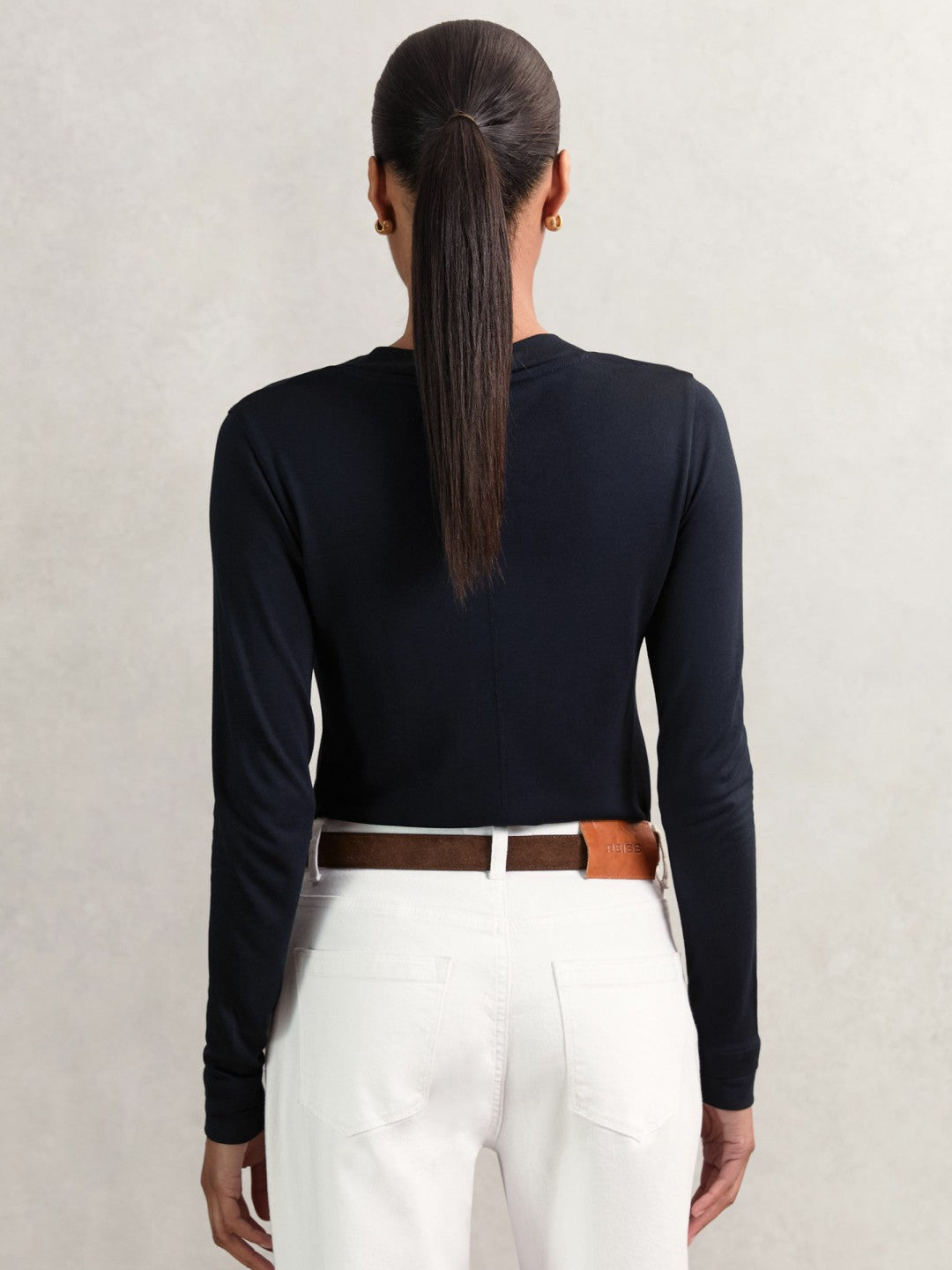 Jersey V-Neck Top in Navy