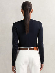 Jersey V-Neck Top in Navy