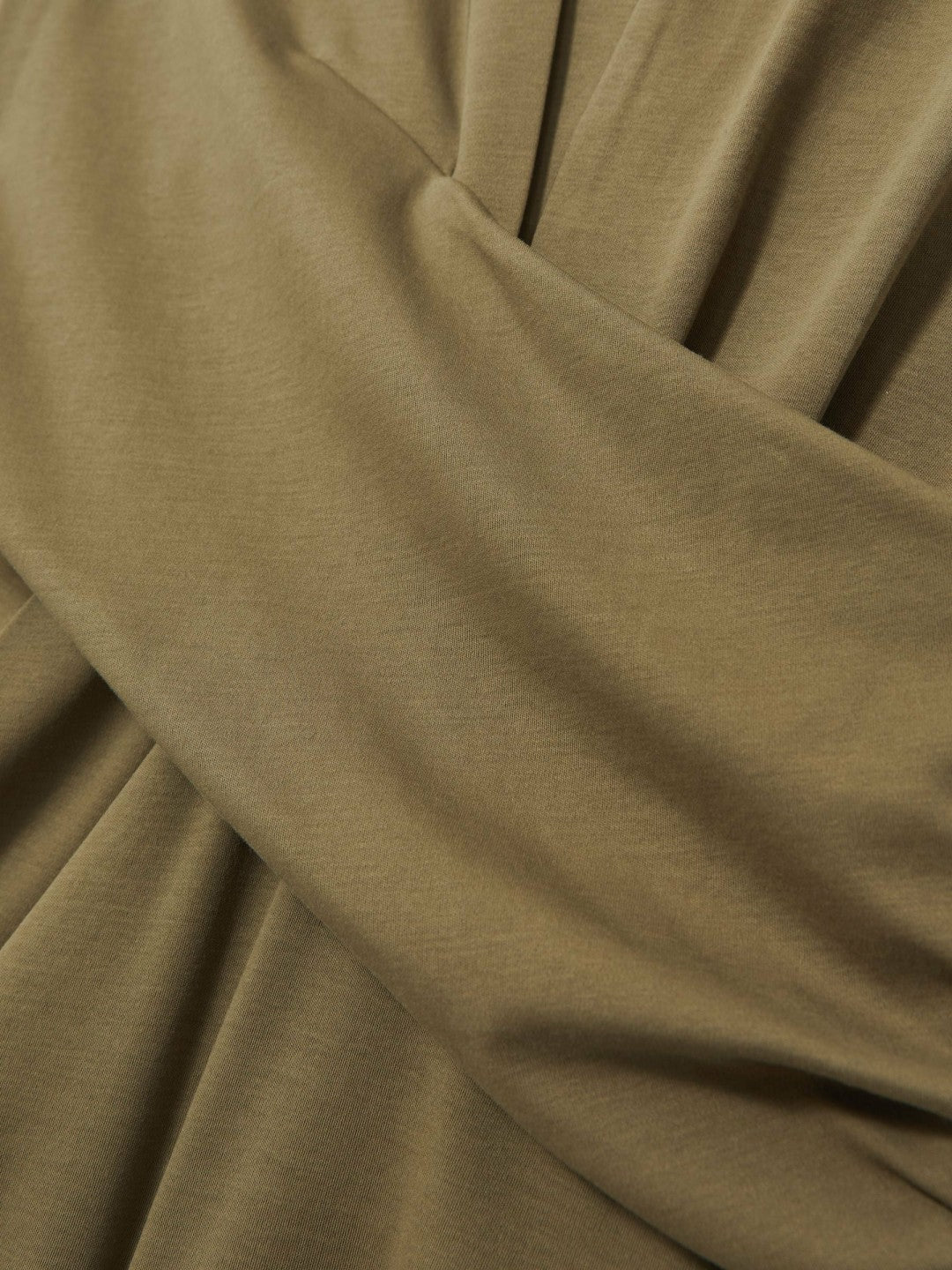 Stretch-Cotton Wrap-Front Collar Top in Khaki Green
