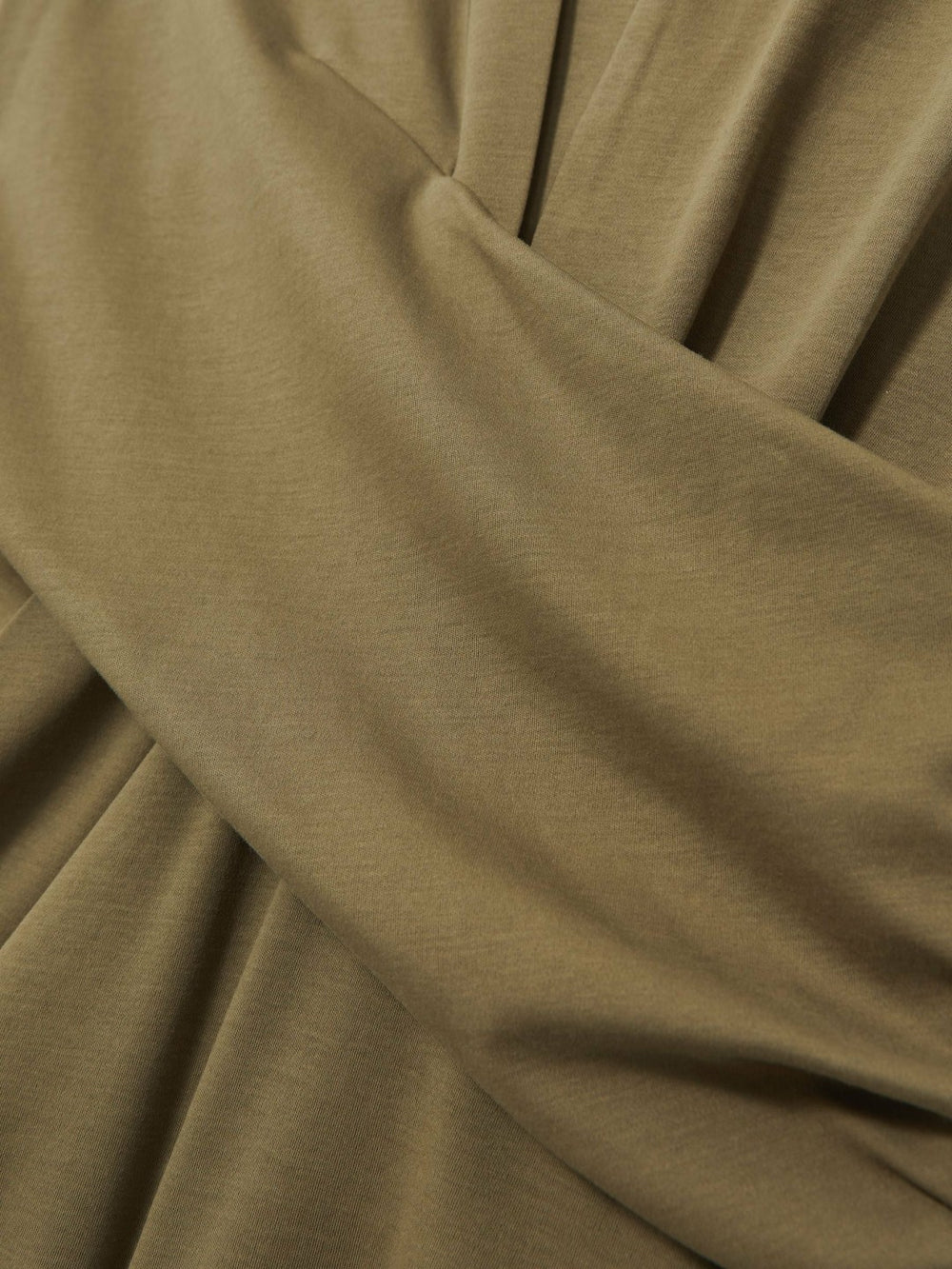 Stretch-Cotton Wrap-Front Collar Top in Khaki Green