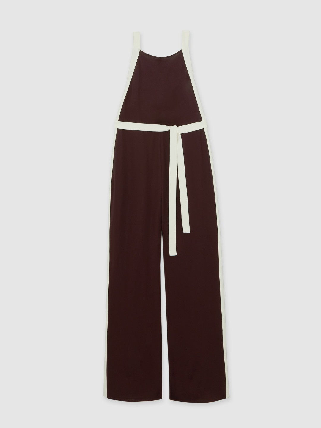 Colourblock Wide Leg Belted Jumpsuit in Burgundy/Cream