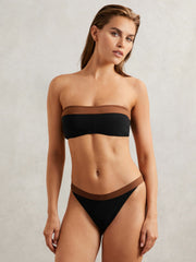 Contrast-Trim Bandeau Bikini Top in Black/Tan