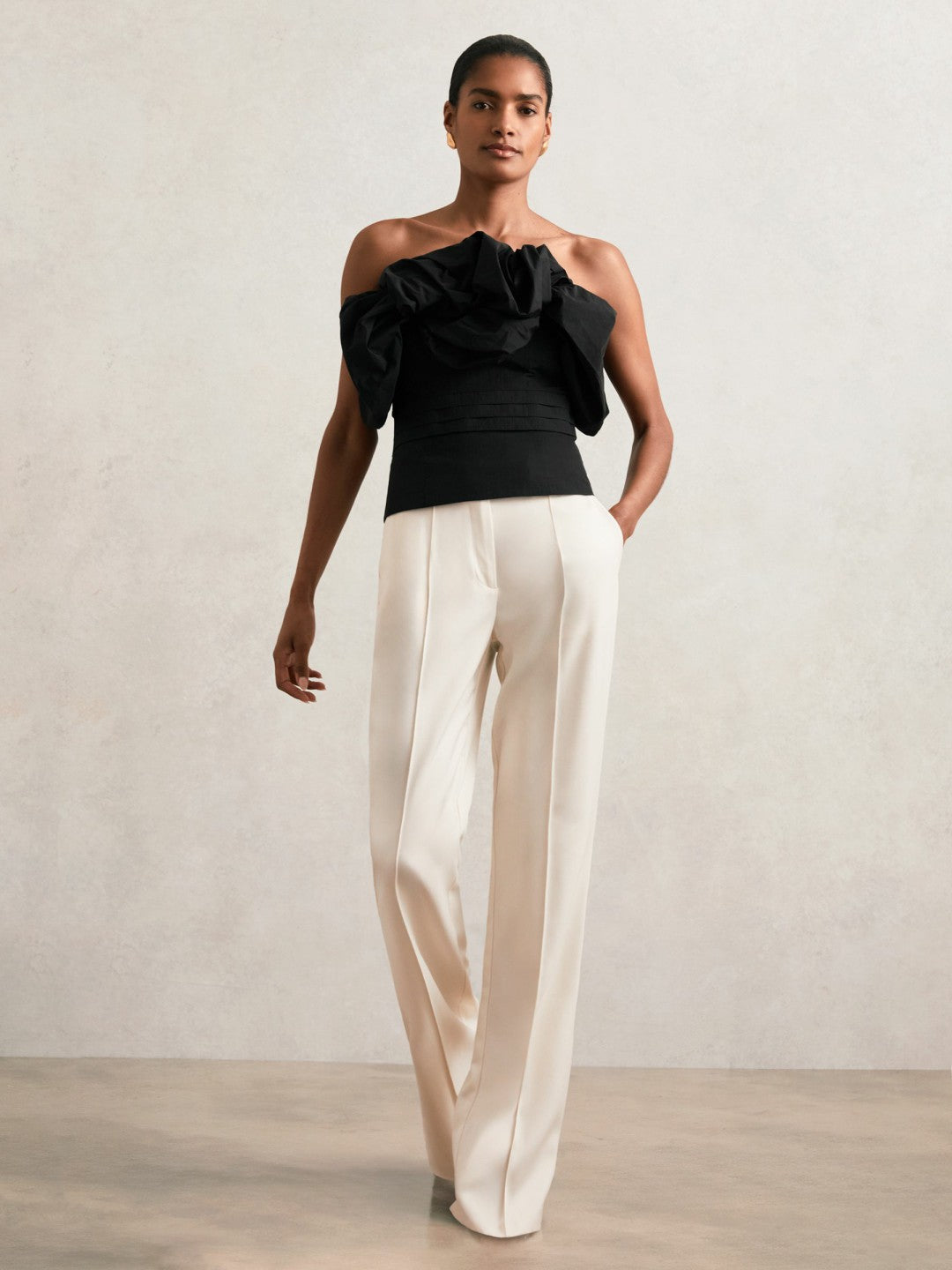 Sculptural Strapless Top in Black