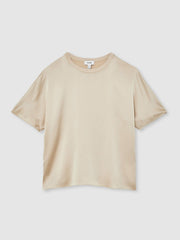 Silk Short-Sleeve Top in Champagne Neutral