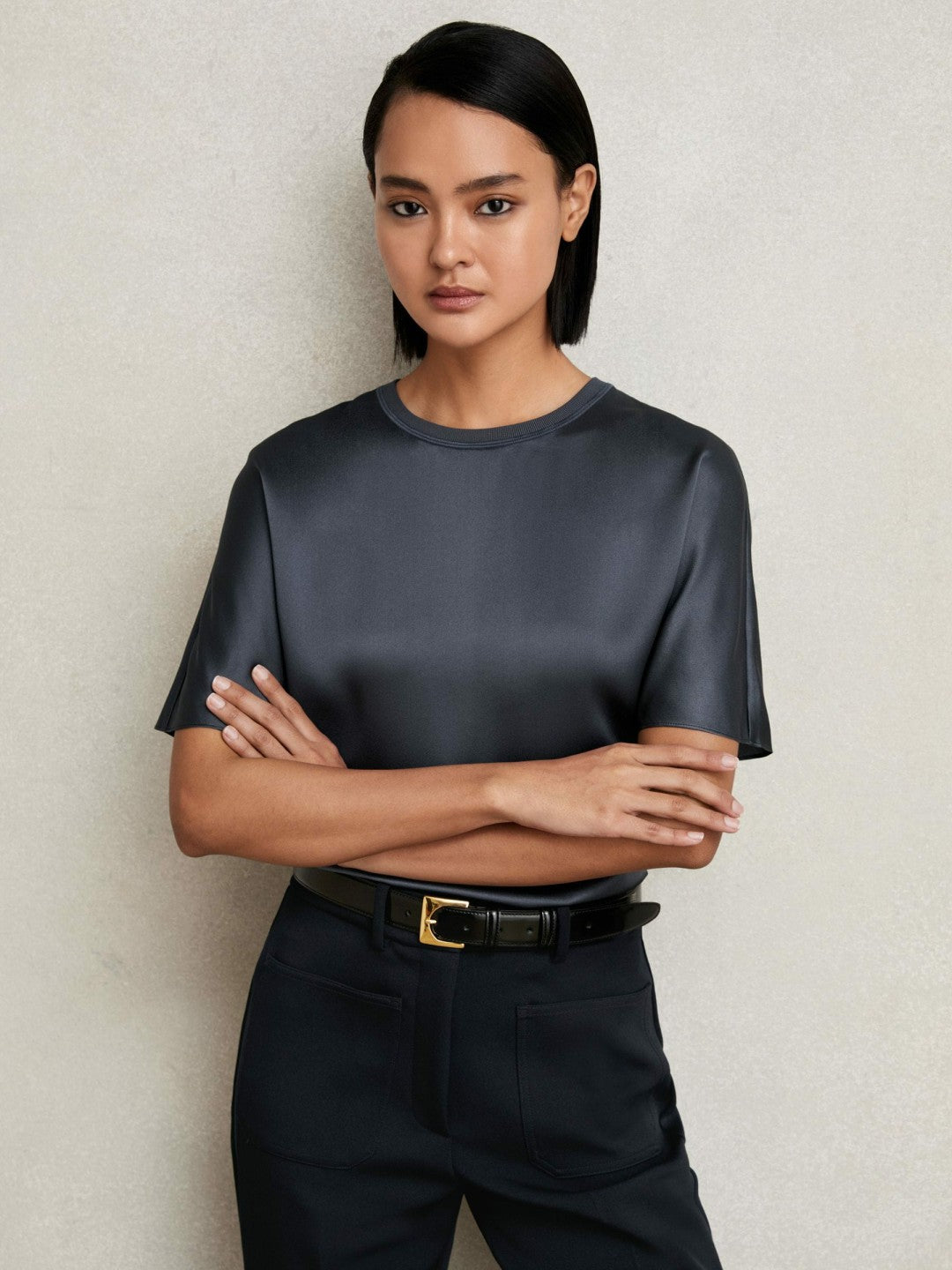 Silk Short-Sleeve Top in Blue