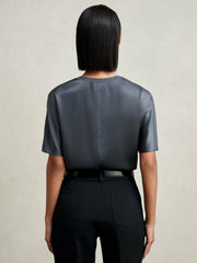 Silk Short-Sleeve Top in Blue