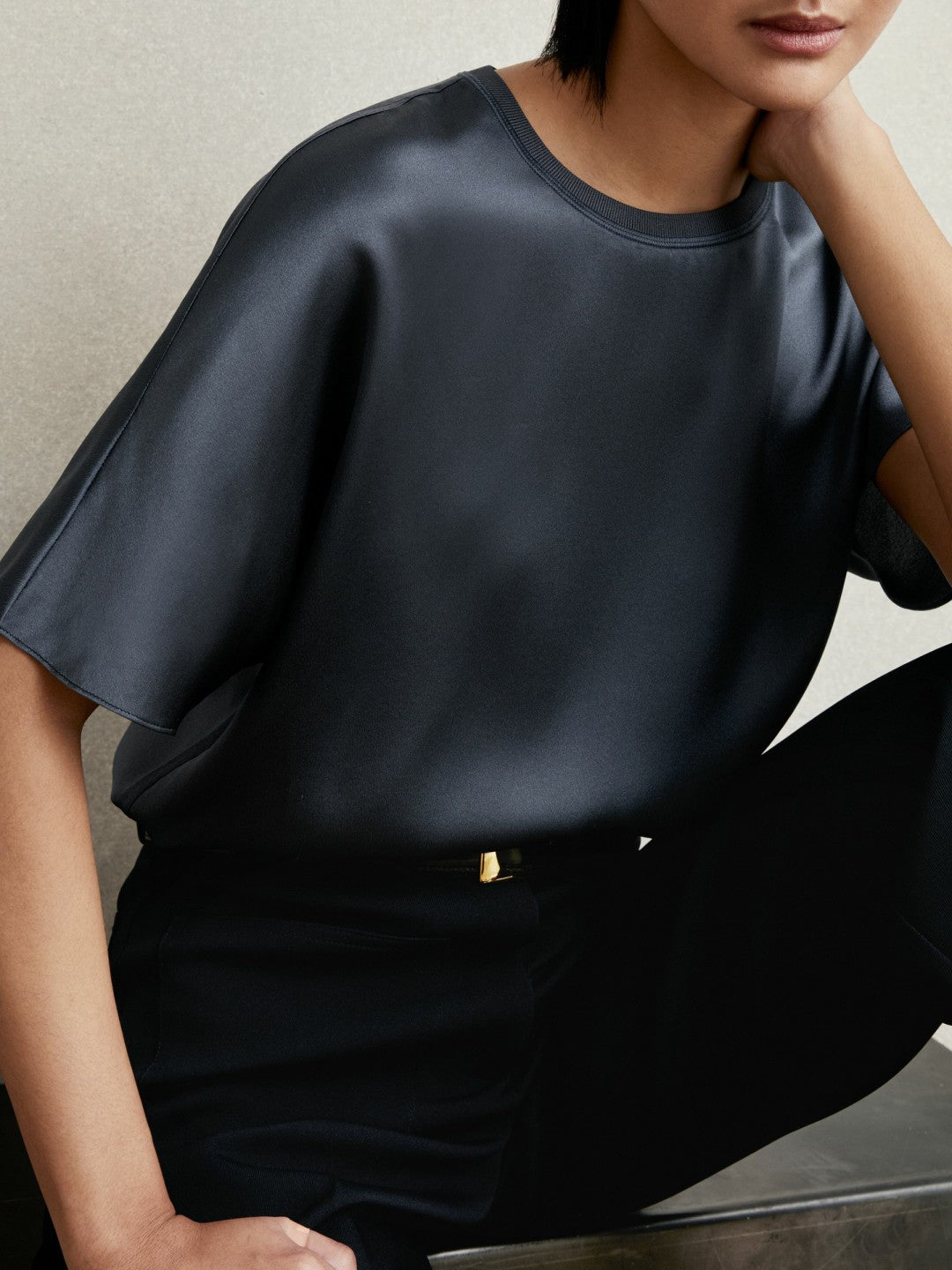 Silk Short-Sleeve Top in Blue