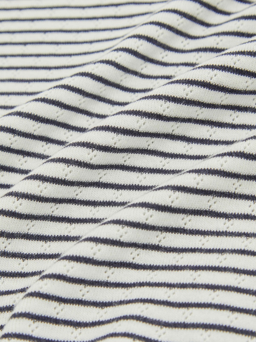 13-14 yrs Cotton Pointelle Long Sleeve Top in Navy/White