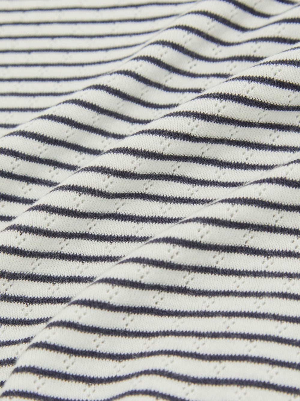 13-14 yrs Cotton Pointelle Long Sleeve Top in Navy/White