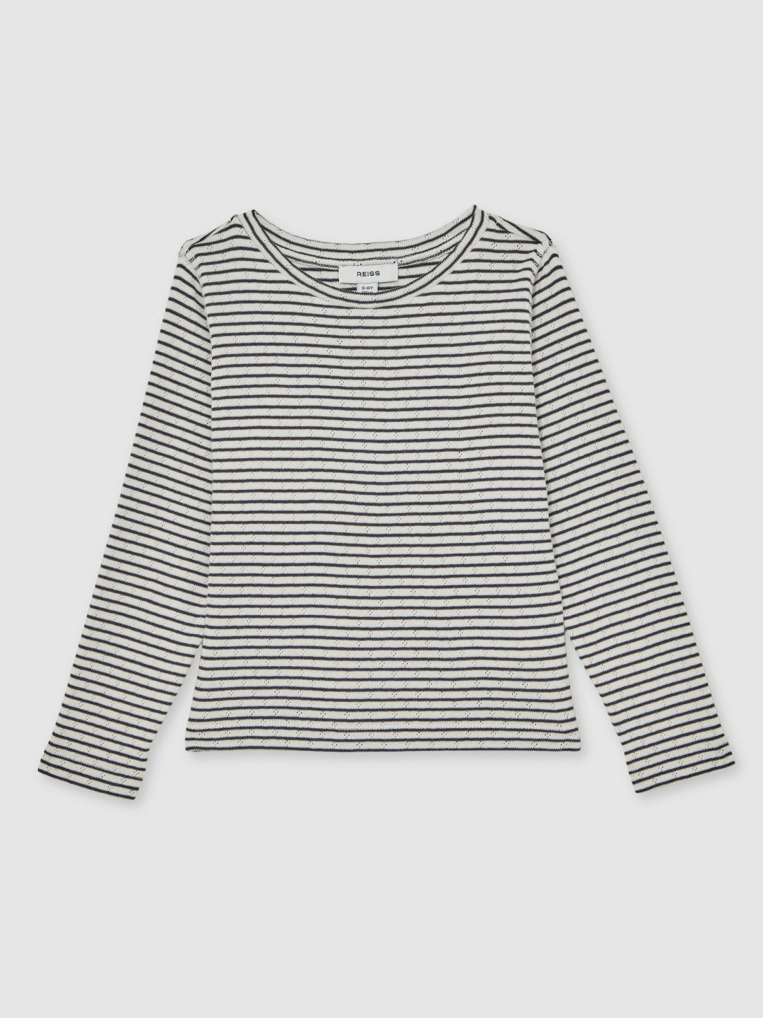 9-13 yrs Cotton Pointelle Long Sleeve Top in Navy/White
