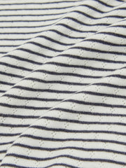 9-13 yrs Cotton Pointelle Long Sleeve Top in Navy/White