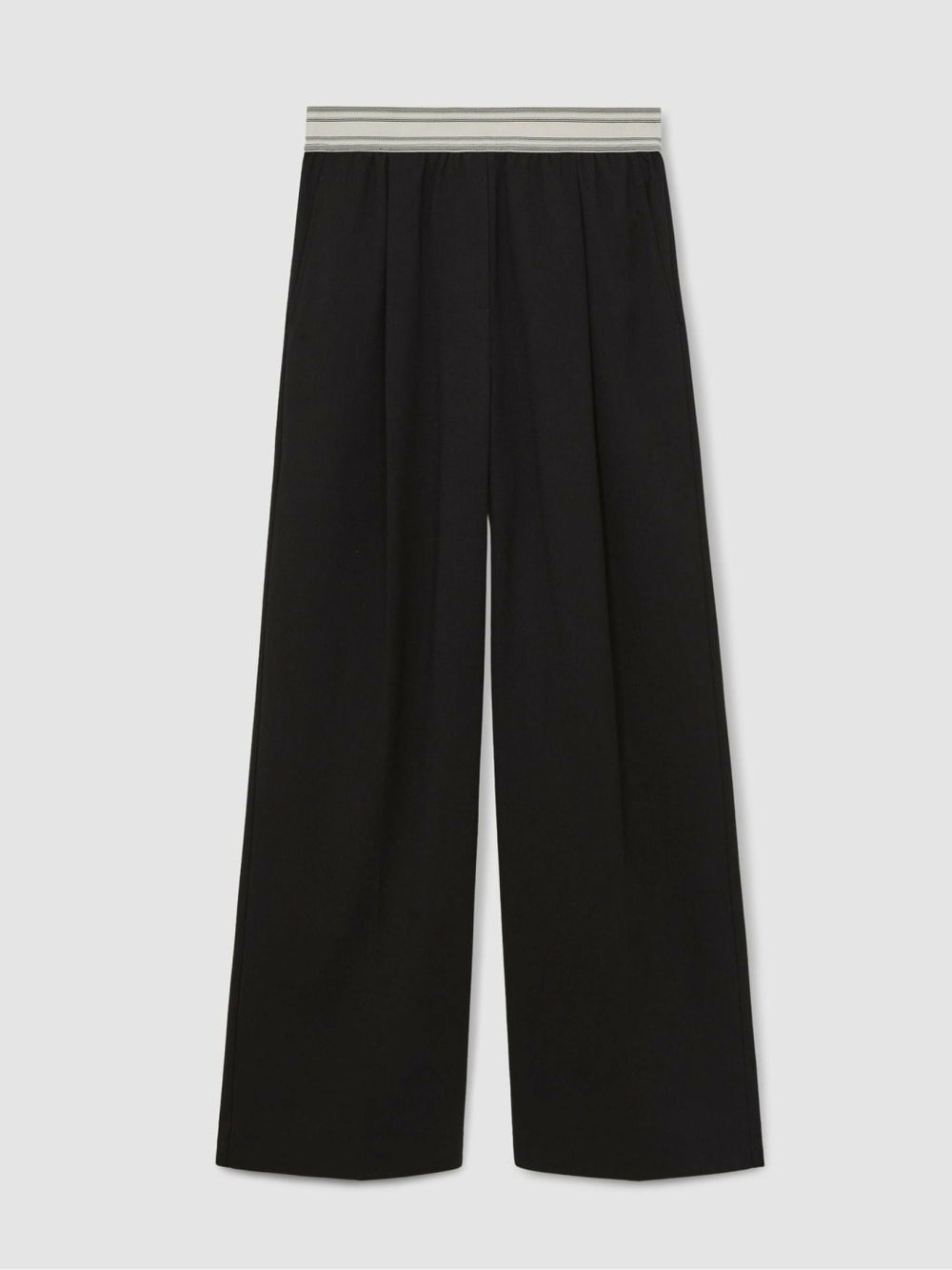 Petite Wide-Leg Contrast-Waistband Trousers in Black