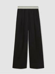 Petite Wide-Leg Contrast-Waistband Trousers in Black