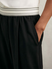 Petite Wide-Leg Contrast-Waistband Trousers in Black