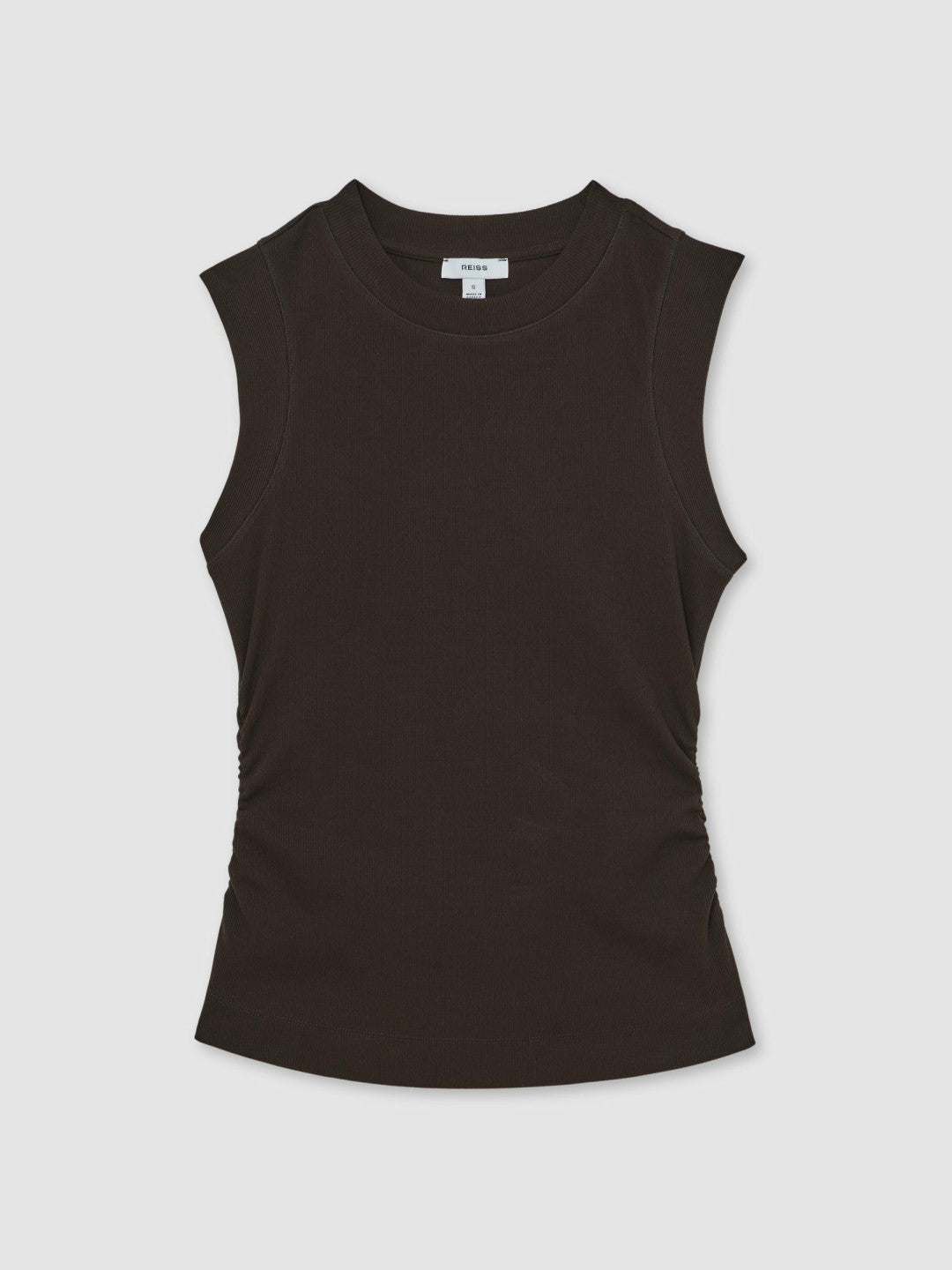 Ribbed Ruched Waist Vest in Chocolate