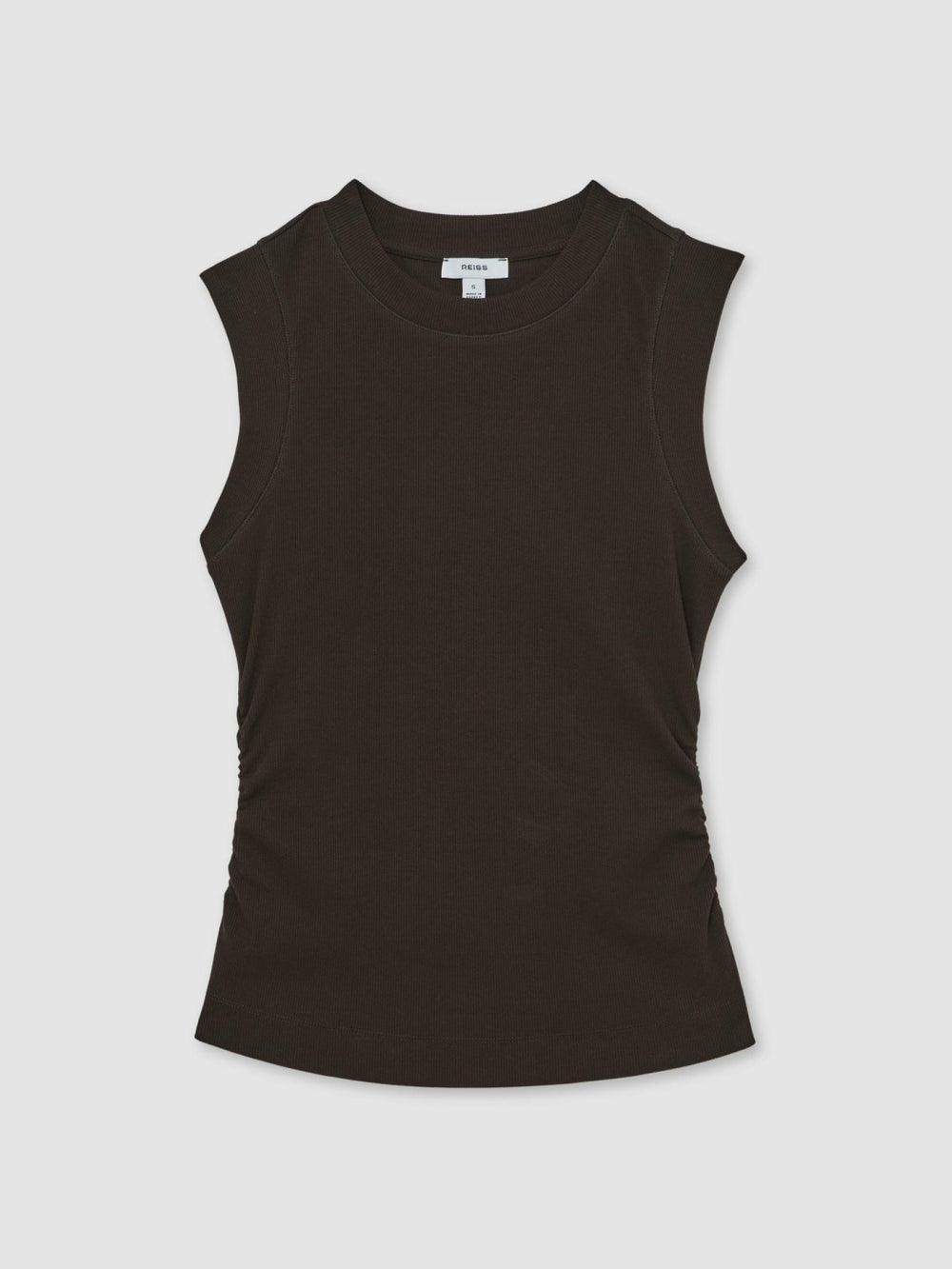 Ribbed Ruched Waist Vest in Chocolate
