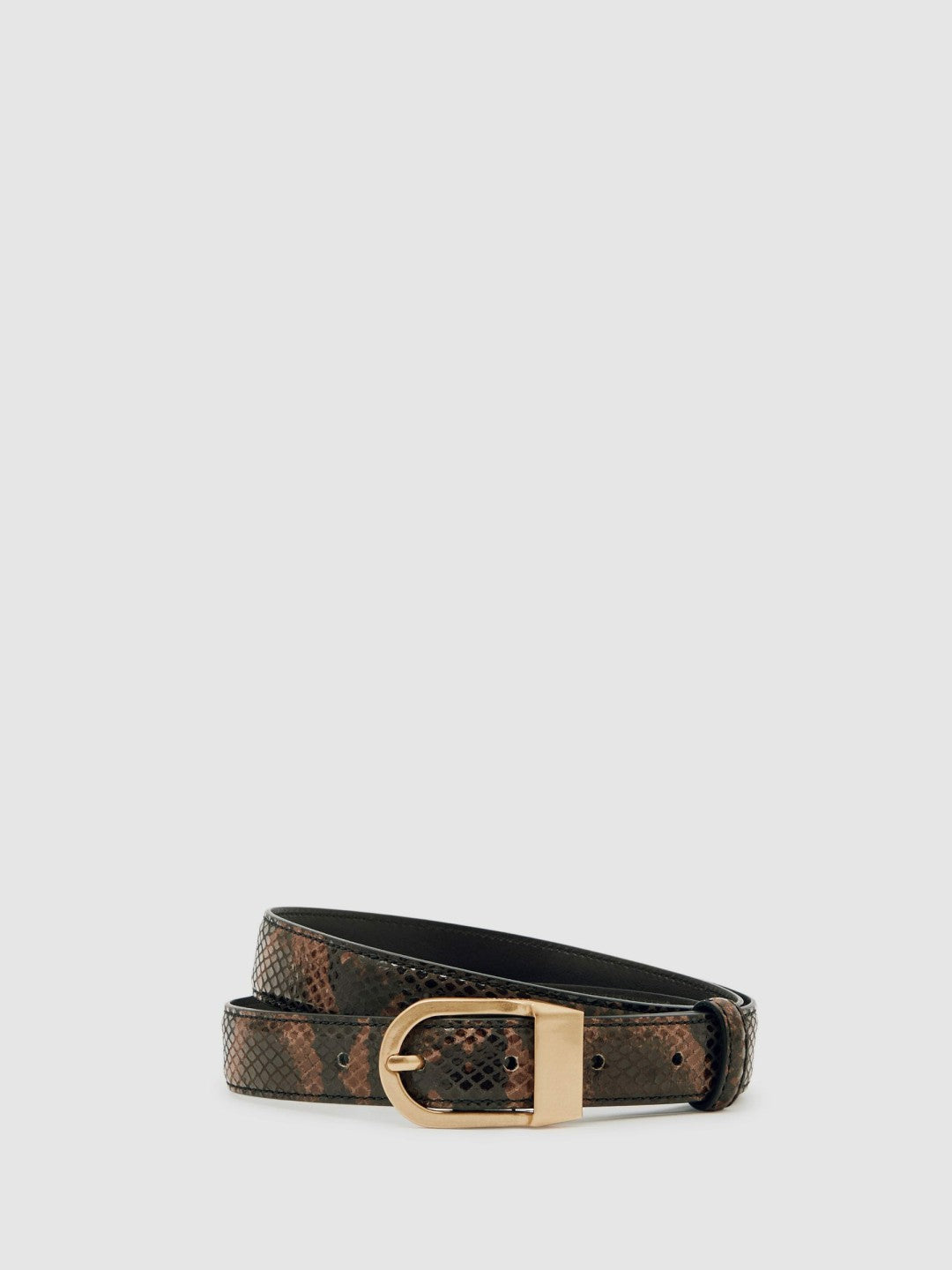 Leather Snake-Effect Belt in Chocolate