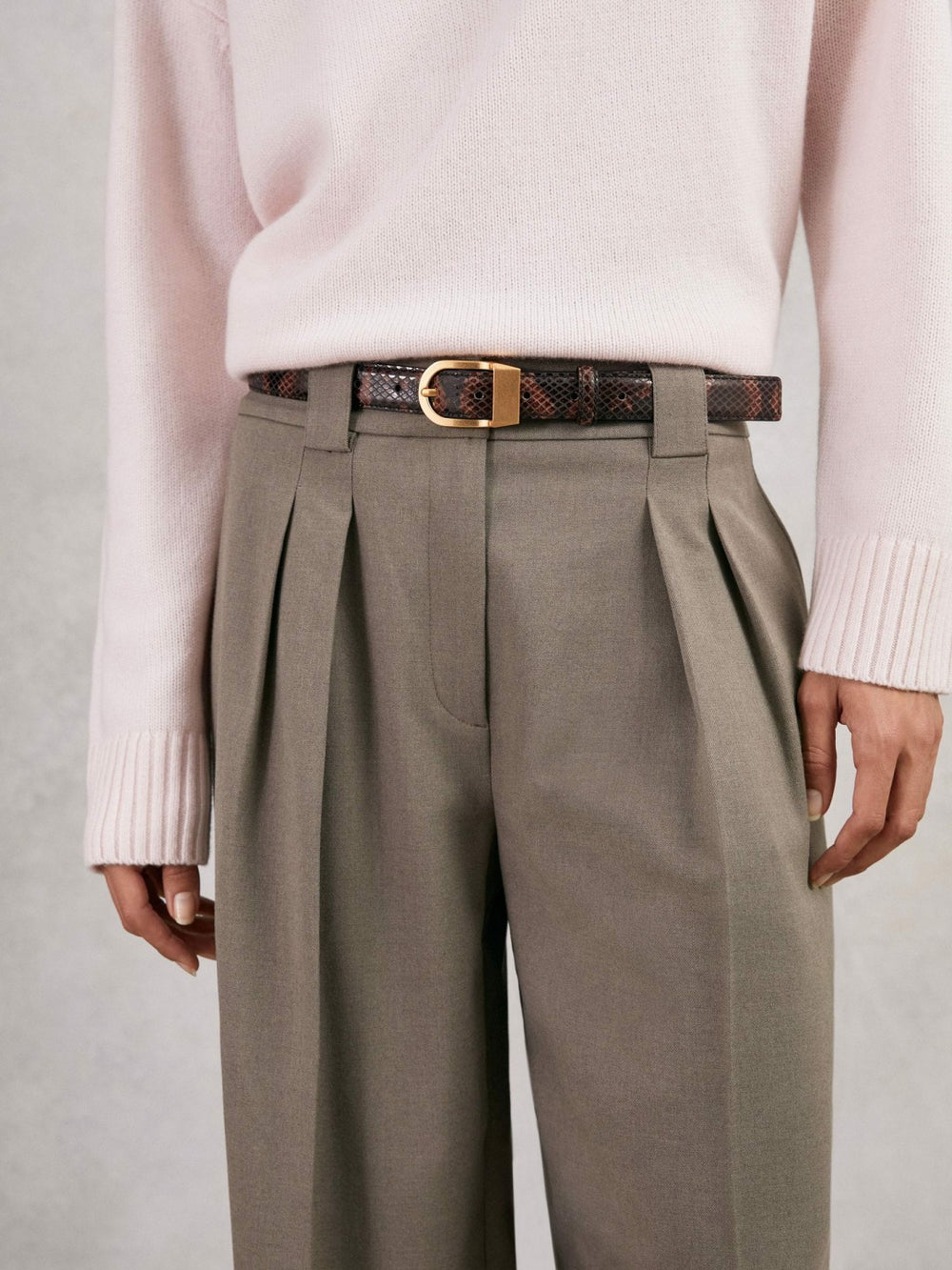 Leather Snake-Effect Belt in Chocolate