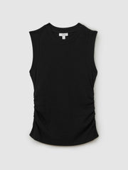 Ribbed Ruched Waist Vest in Black