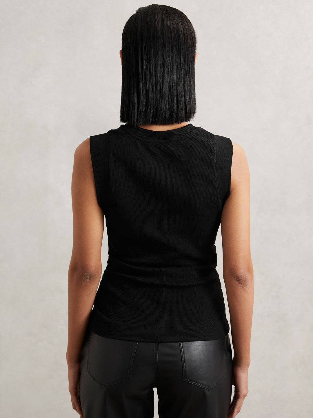 Ribbed Ruched Waist Vest in Black