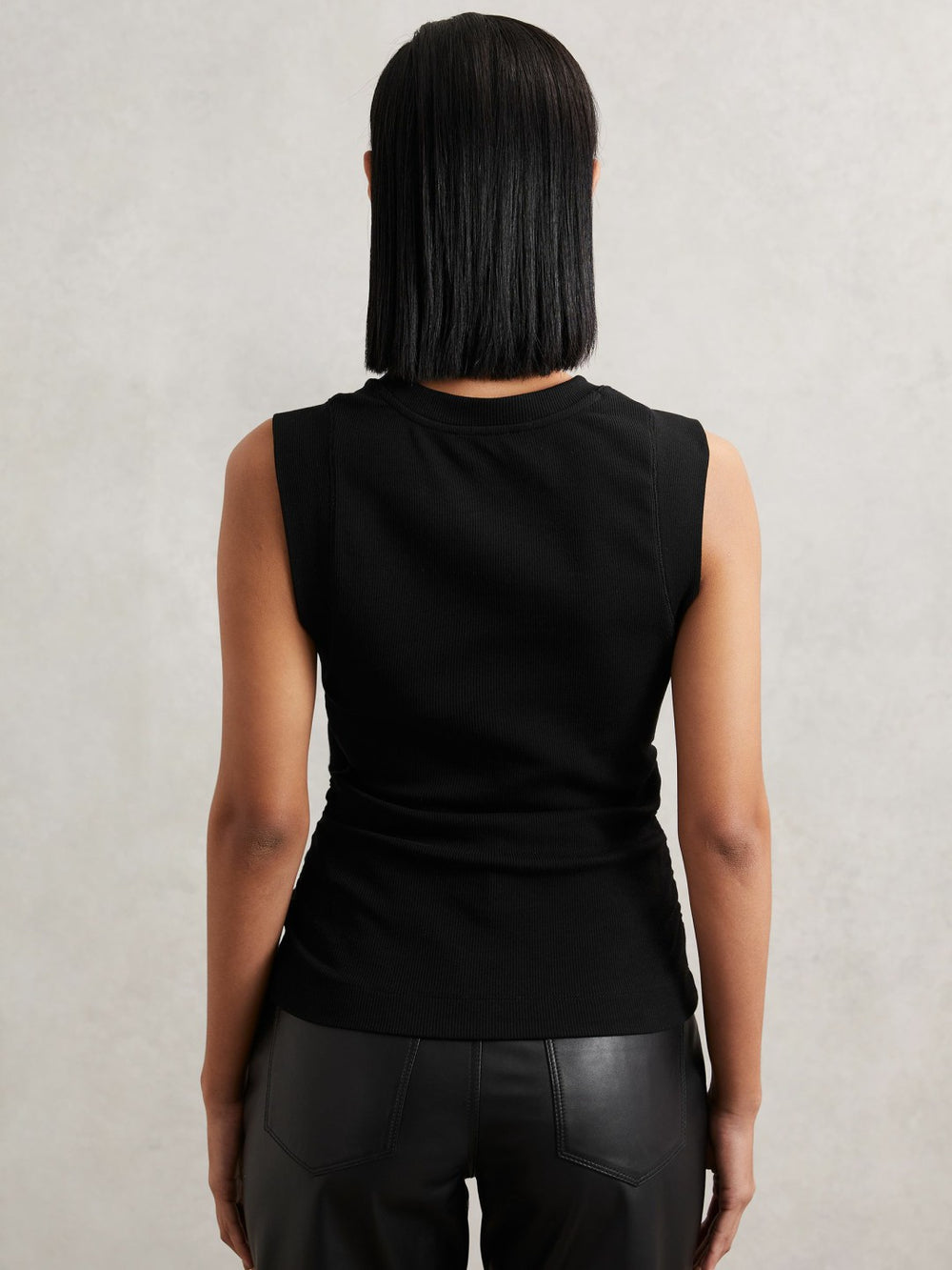 Ribbed Ruched Waist Vest in Black