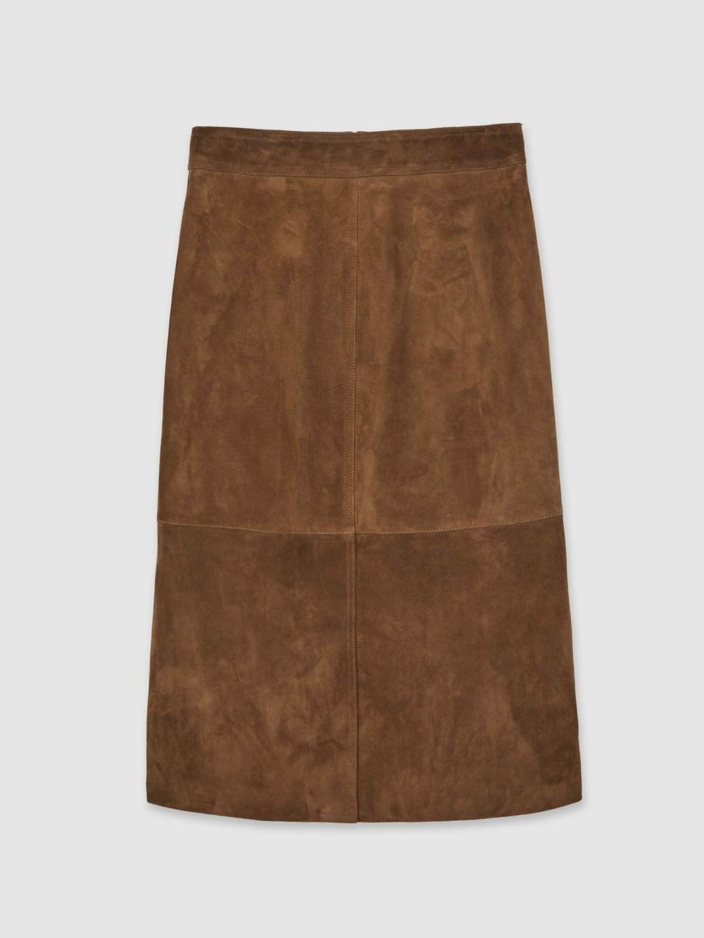 Suede Straight-Fit Midi Skirt in Tan Brown