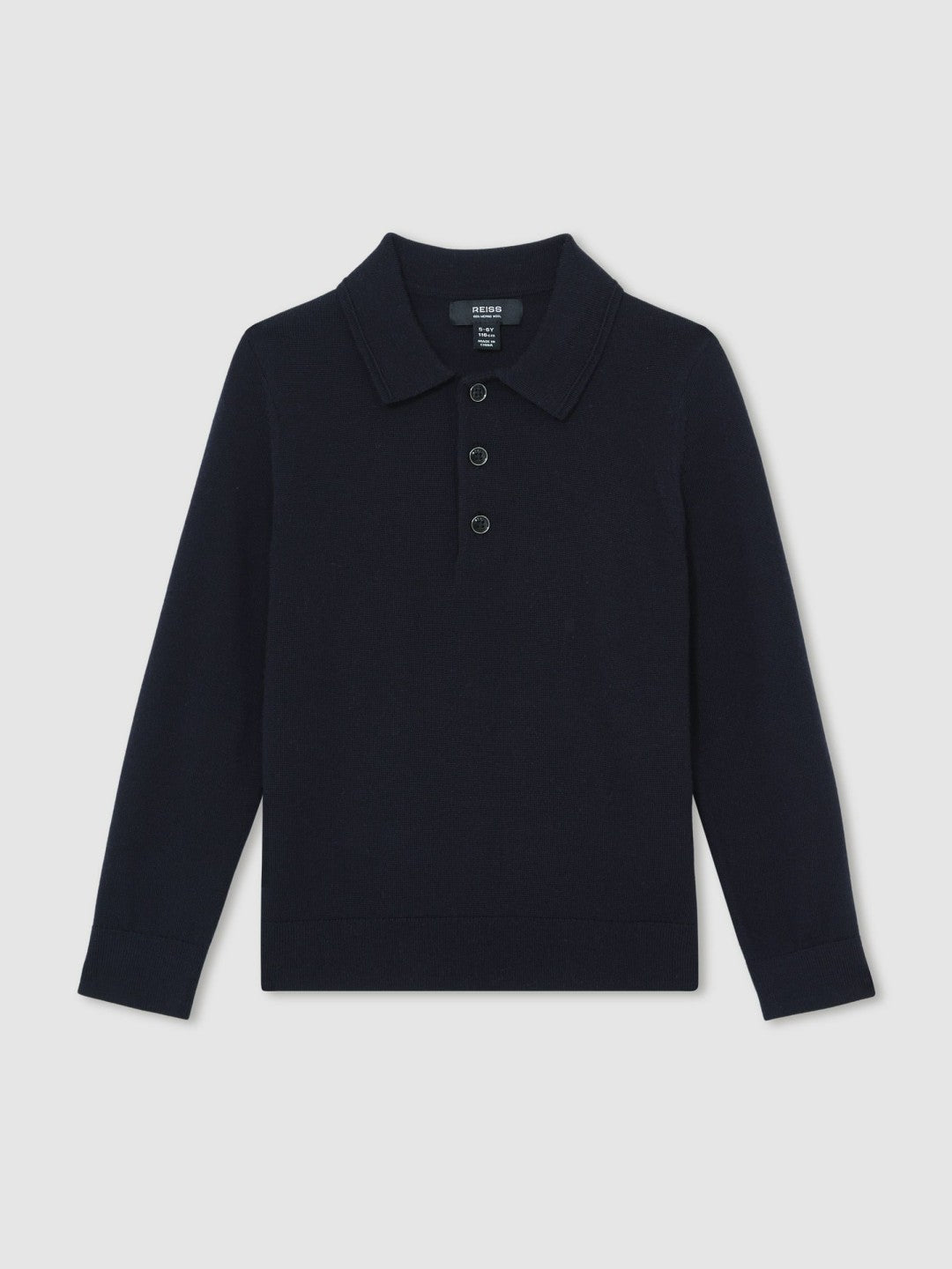 9-13 yrs Merino Wool Long-Sleeve Polo Shirt in Navy