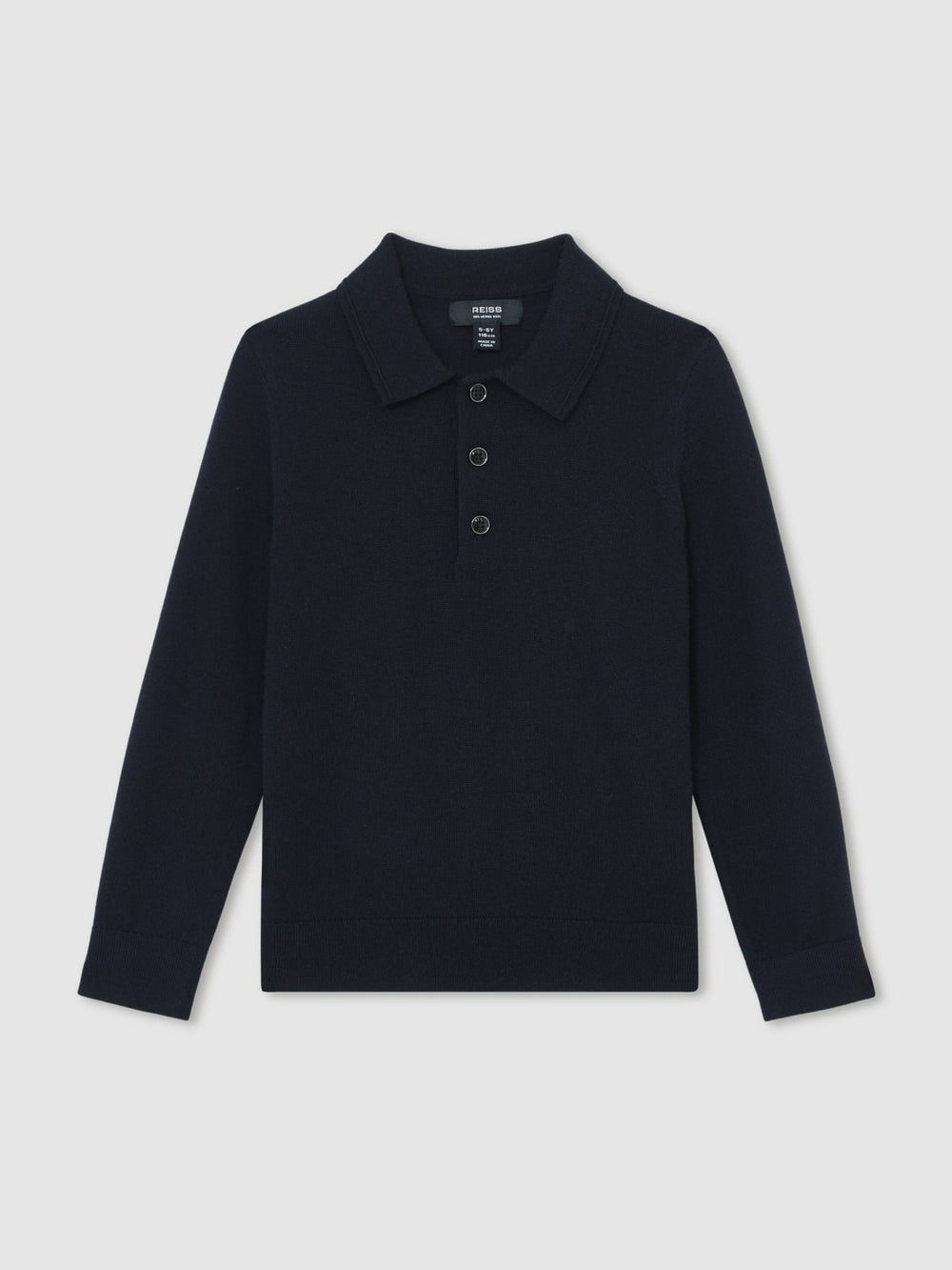 Merino Wool Long-Sleeve Polo Shirt in Navy