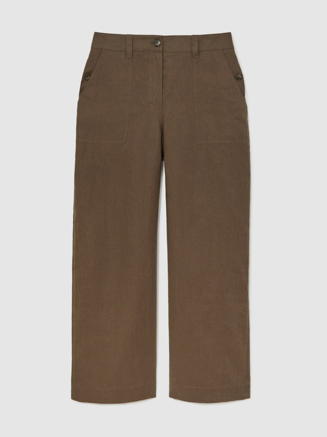 Petite Linen Wide Leg Trousers in Chocolate Brown