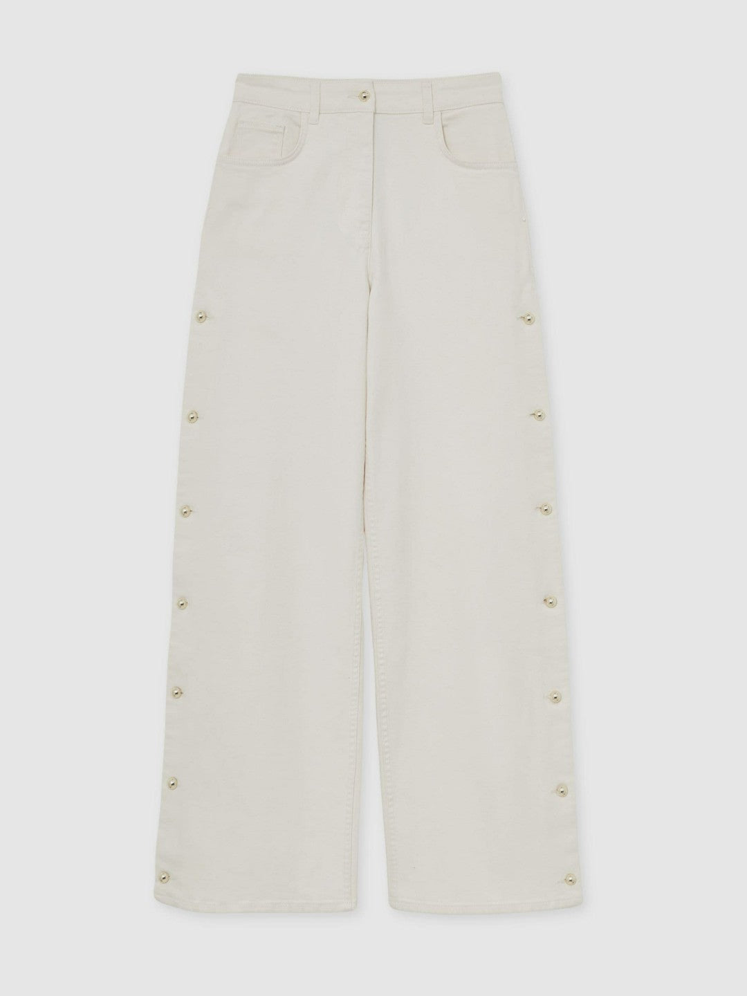 Petite Side Button Wide Leg Jeans in Cream
