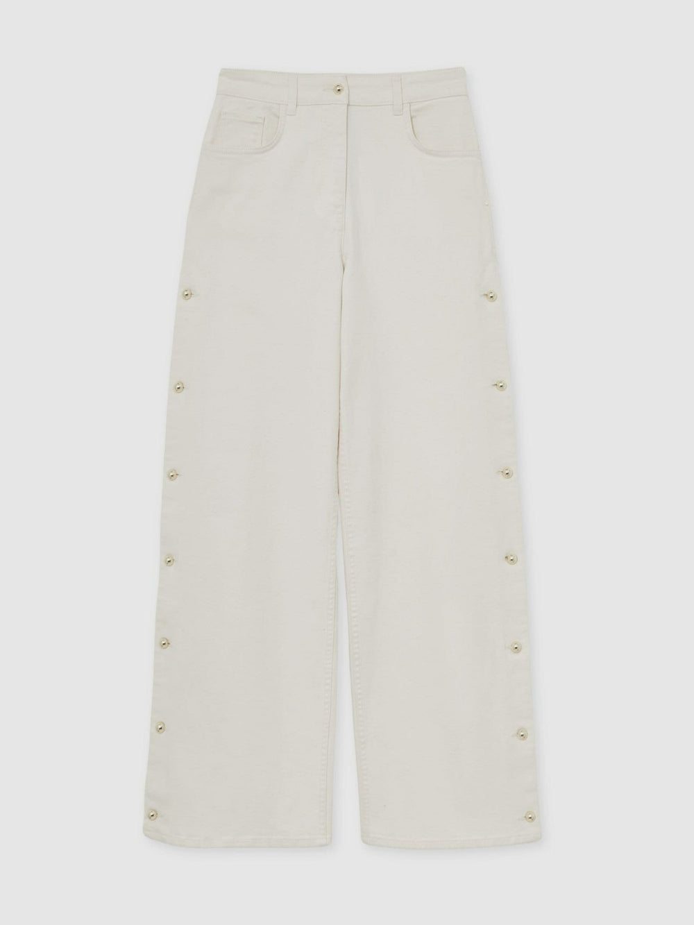 Petite Side Button Wide Leg Jeans in Cream