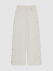Petite Side Button Wide Leg Jeans in Cream
