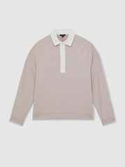 Colour Block Rugby Shirt in Oatmeal/White