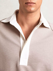 Colour Block Rugby Shirt in Oatmeal/White