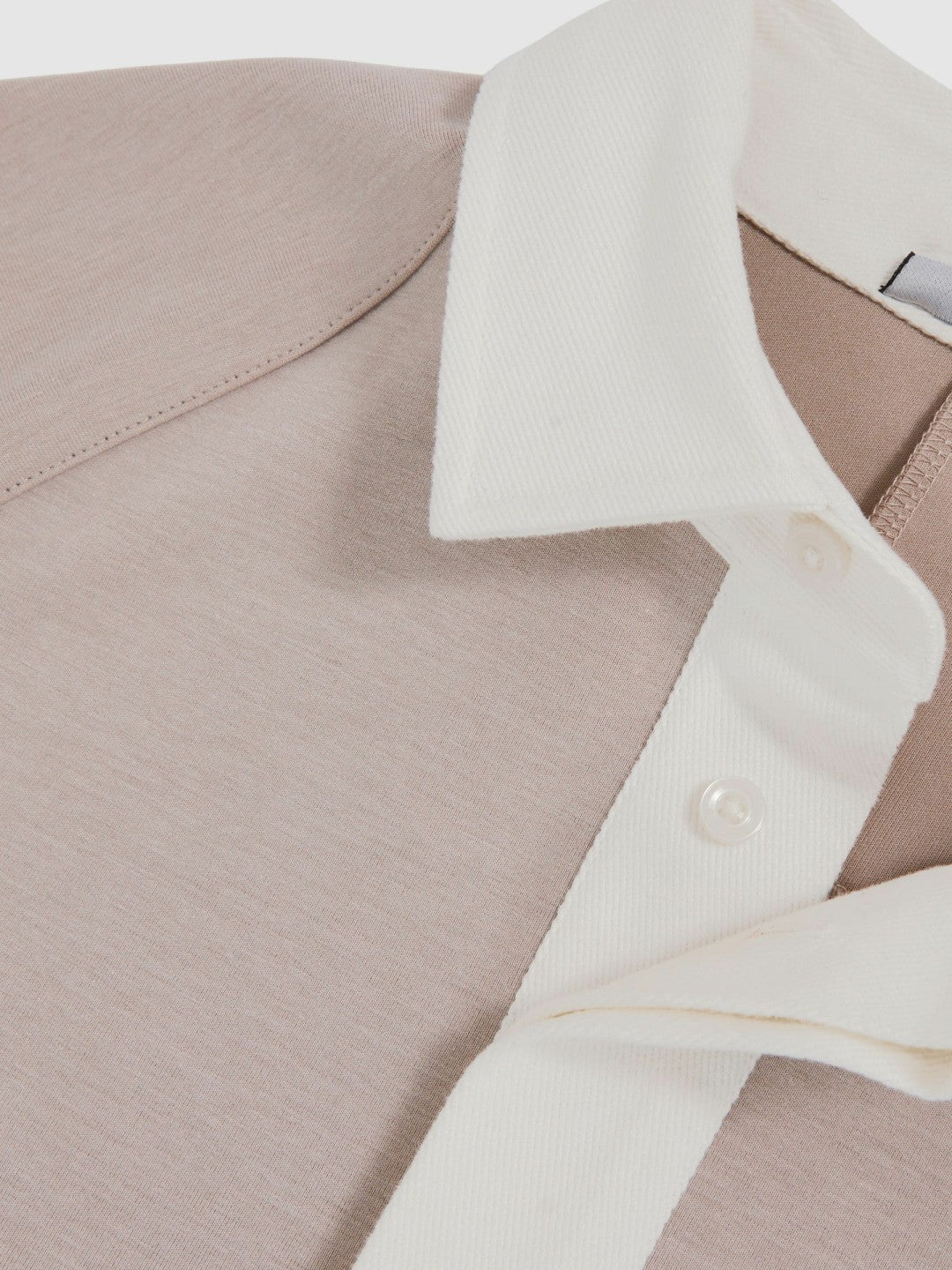 Colour Block Rugby Shirt in Oatmeal/White