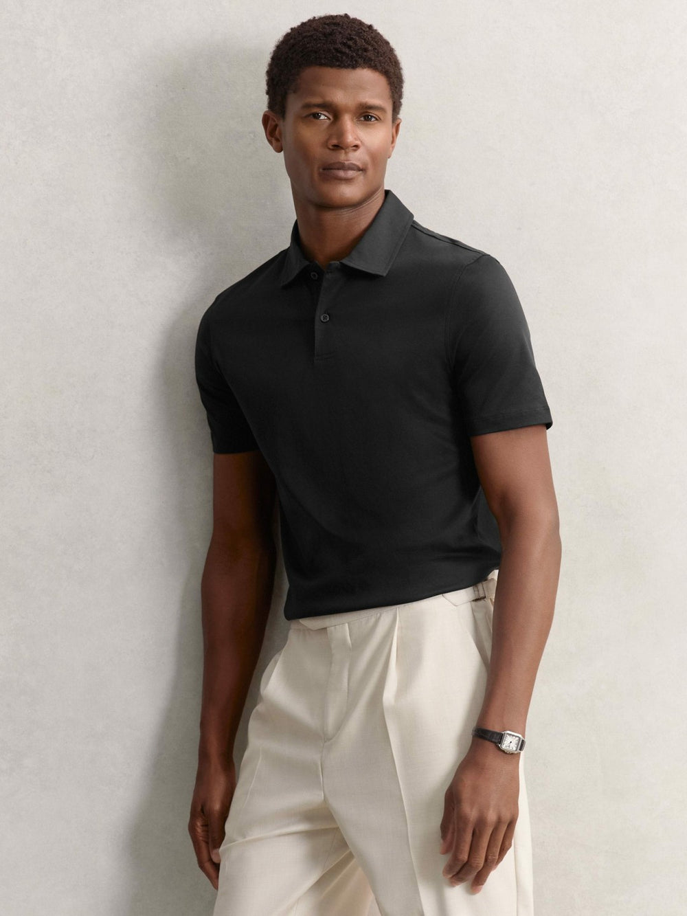 Cotton Short-Sleeve Polo Shirt in Black