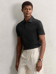 Cotton Short-Sleeve Polo Shirt in Black